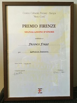 Premio Letterario Internazionale FIRENZE (Mario Conti) Segnalazione D'Onore per Poesia Inedita - 1.12.2012