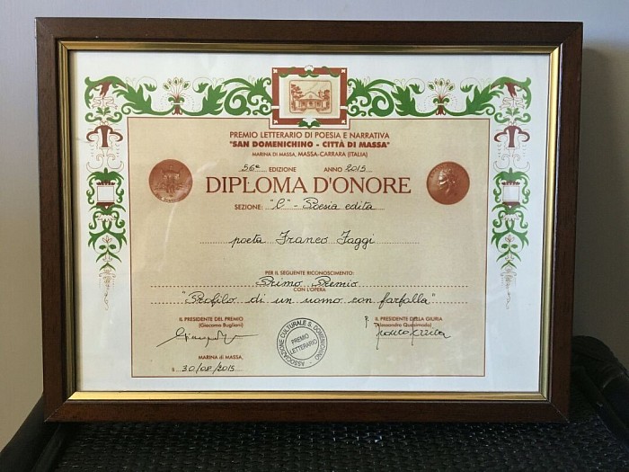 Premio Letterario Internazionale SAN DOMENICHINO (Massa) Diploma D'Onore Primo Classificato 30.8.2015