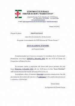 Segnalazione Premio Città di Firenze 2012 Franco-Faggi.
