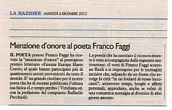 Art. La Nazione 4.12.2012 - Menzione d'onore al poeta Franco Faggi